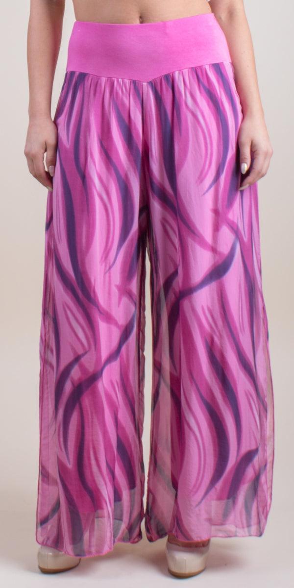 Hot Pink Jasmin Wave Print Slit Pant