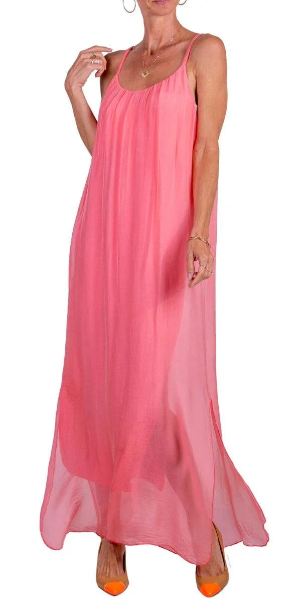 Venus Silk Dress — Italian Draped Maxi Dress with Side Slits Venus Silk Dress — Italian Draped Maxi Dress with Side Slits