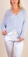 Avola Sweater - Shop Gigi Moda - Made in Italy # cropped sweater, gigi moda, high low, Knit, knit sweater, made in italy, Metallic, one size, Sweater