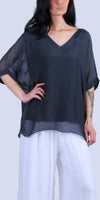 Lizane Blouse - Gigi Moda - Made in Italy # 100% Silk, Black, Blouse, blue, clothing for women, Comfortable, comfy, cream, double V neck, Gigi Moda, gigi moda. made in italy, gigimoda, italian blouse, italian boutique, italian brand, italian clothes, Italian Clothing, italian silk, layered, Layers, Made in Italy, one size, online shopping, OS, pink, resort, resort wear, shop gigi moda, shop online, Silk, silk blouse, Top, v-neck, washable, white