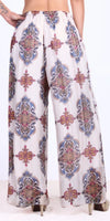 Wide leg women's pants with colorful geometric print, lightweight and flowy fabric