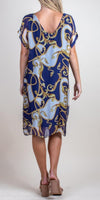 Teramo Baroque Dress - Shop Gigi Moda - Made in Italy # 100% Silk, baroque, free shipping, Gigi Moda, italian silk, italian silk dress, knee length dress, lose fitting, Made in Italy, round neck, short sleeve dress, silk dress