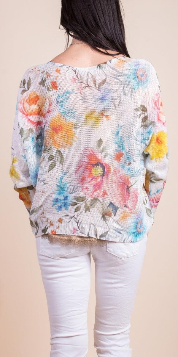 Emy Batwing Sweater with Floral Print