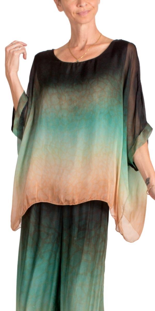 Tartaruga Silk Kaftan - Shop Gigi Moda - Made in Italy # blouse, comfy top, gigi moda, Italian Clothing, Kaftan, Made in Italy, Ombre, one size, Silk, silk blouse, Silk top, top, tortoise shell
