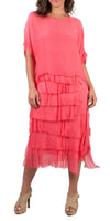 Siena Scoop Neck Maxi Dress - Gigi Moda - Made in Italy # Dress, Gigi Moda, Made in Italy, Maxi Dress, one size, OS, ruffles, Scoop Neck, short sleeve, short sleeve dress, Silk
