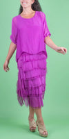 Siena Scoop Neck Maxi Dress - Gigi Moda - Made in Italy # Dress, Gigi Moda, Made in Italy, Maxi Dress, one size, OS, ruffles, Scoop Neck, short sleeve, short sleeve dress, Silk