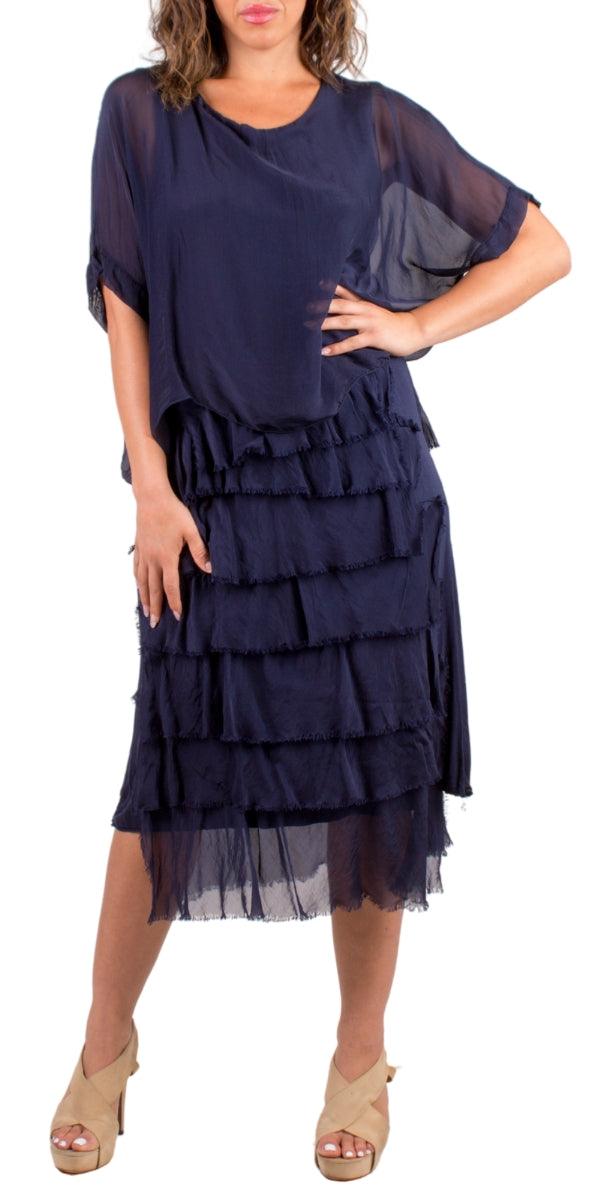 Siena Scoop Neck Maxi Dress - Shop Gigi Moda - Made in Italy # Dress, Gigi Moda, Made in Italy, Maxi Dress, one size, OS, ruffles, Scoop Neck, short sleeve, short sleeve dress, Silk