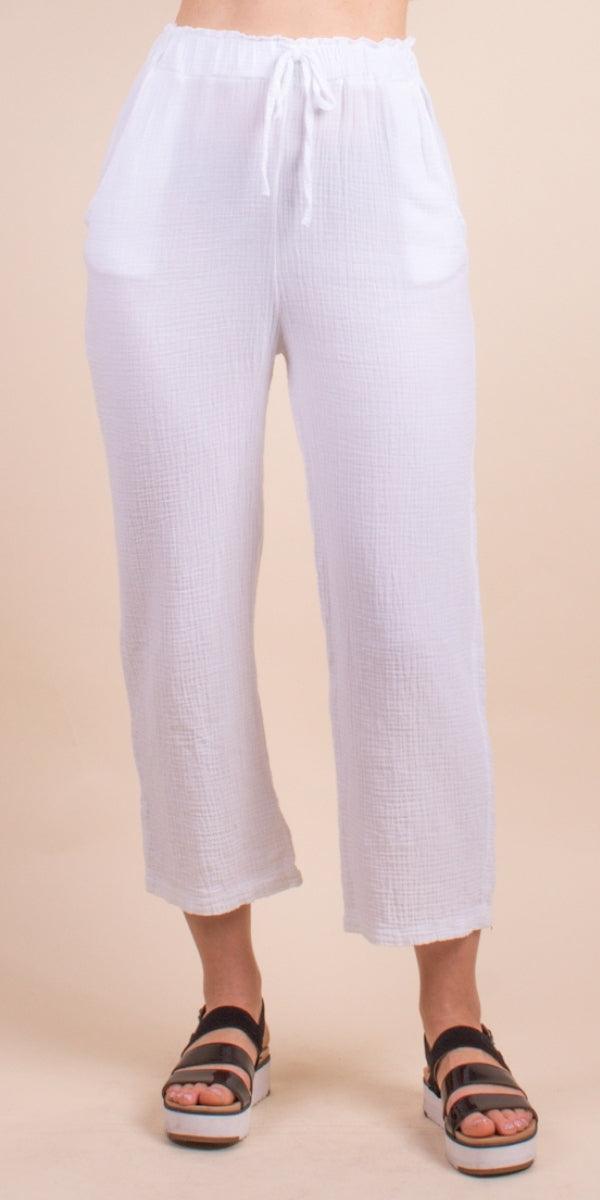 Jesi Cotton Pants - Shop Gigi Moda - Made in Italy # 100% Cotton, Cotton, elastic waist, gauze, Gigi Moda, Made in Italy, one size, Pants, spring, summer, waffle, waffle cotton