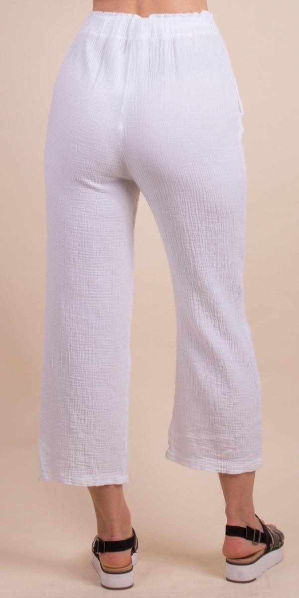 Jesi Cotton Pants - Shop Gigi Moda - Made in Italy # 100% Cotton, Cotton, elastic waist, gauze, Gigi Moda, Made in Italy, one size, Pants, spring, summer, waffle, waffle cotton
