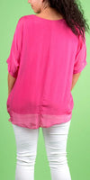 Carmelina Silk Kaftan - Gigi Moda - Made in Italy # 100% silk, BLACK, Burgundy, california boutique, carlsbad, Frayed Edge, free shipping, Gigi Moda, gray, hot pink, italian blouse, Italian Clothing, italian fashion, italian outfit, italian silk, Kaftan, lime, made in Italy, navy, olive, online shopping, pink, raw edge, white