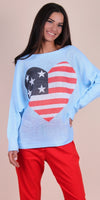 Daria Batwing Sweater with Heart Flag Print