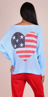 Daria Batwing Sweater with Heart Flag Print