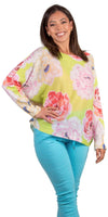 Daria Batwing Sweater with Flower Print - Shop Gigi Moda - Made in Italy # batwing, Blouse, comfortable, comfortable fit, Cozy, floral, floral design, floral pattern, Floral Print, Gigi Moda, Italian Clothing, italian top, Long Sleeve, Made in Italy, one size, Sleeves, Sweater, Top, washable, womens clothing, Womens Tops