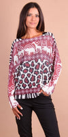 Daria Batwing Sweater with Safari Print