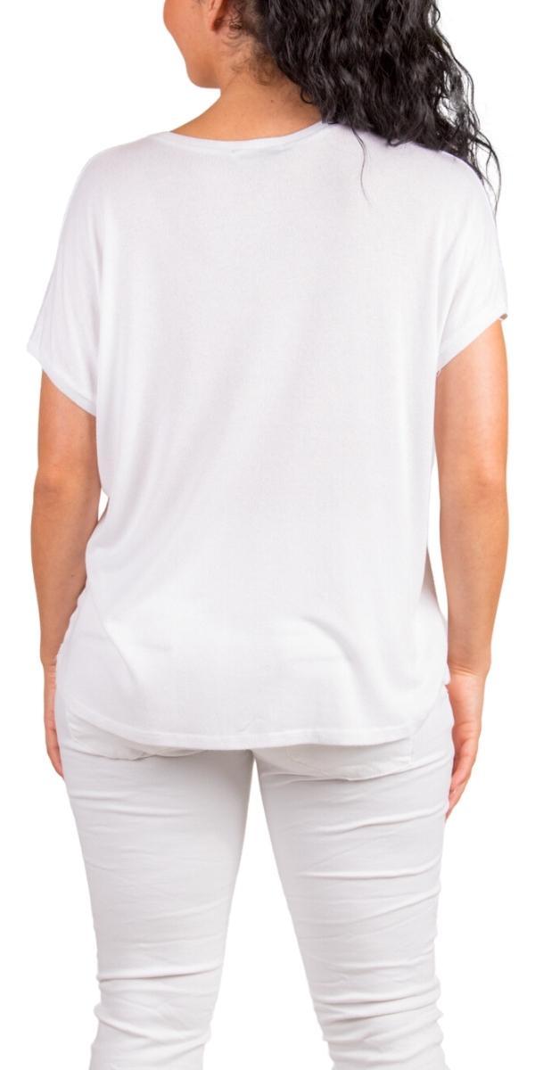 Bruna Cap-Sleeve Top - Shop Gigi Moda - Made in Italy # Cap Sleeve, Gigi Moda, knit blouse, Made in Italy, one size, shirt, silver accents, spring, summer, Top, V-Neck, v-neck tee, v-neck top