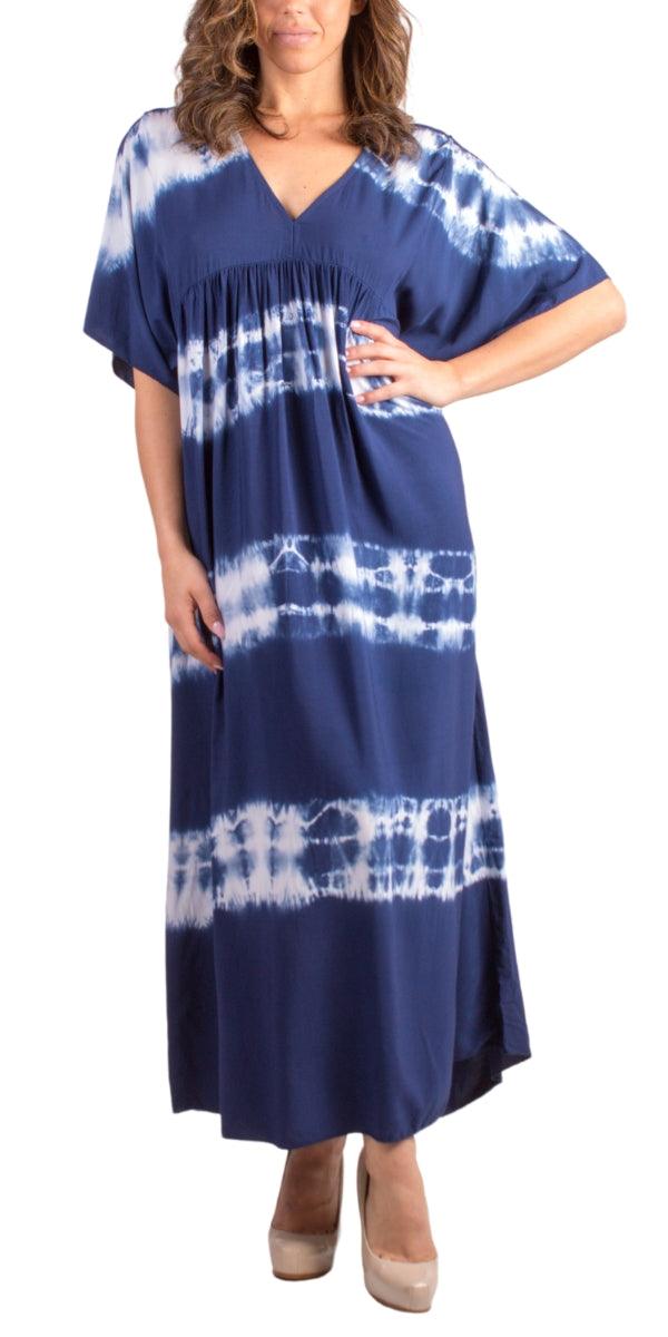 Novella Empire Dress - Shop Gigi Moda - Made in Italy # Bell sleeve, dress, empire dress, Gigi Moda, Made in Italy, short sleeve, stripe tie dye, Tie Dye, V Neck