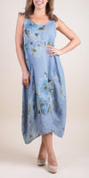 Luna Floral Print Dress - Shop Gigi Moda - Made in Italy # 100% Linen, Dress, floral design, floral dress, Floral Print, Gigi Moda, Linen, Made in Italy, OS, Pockets, Sleeveless
