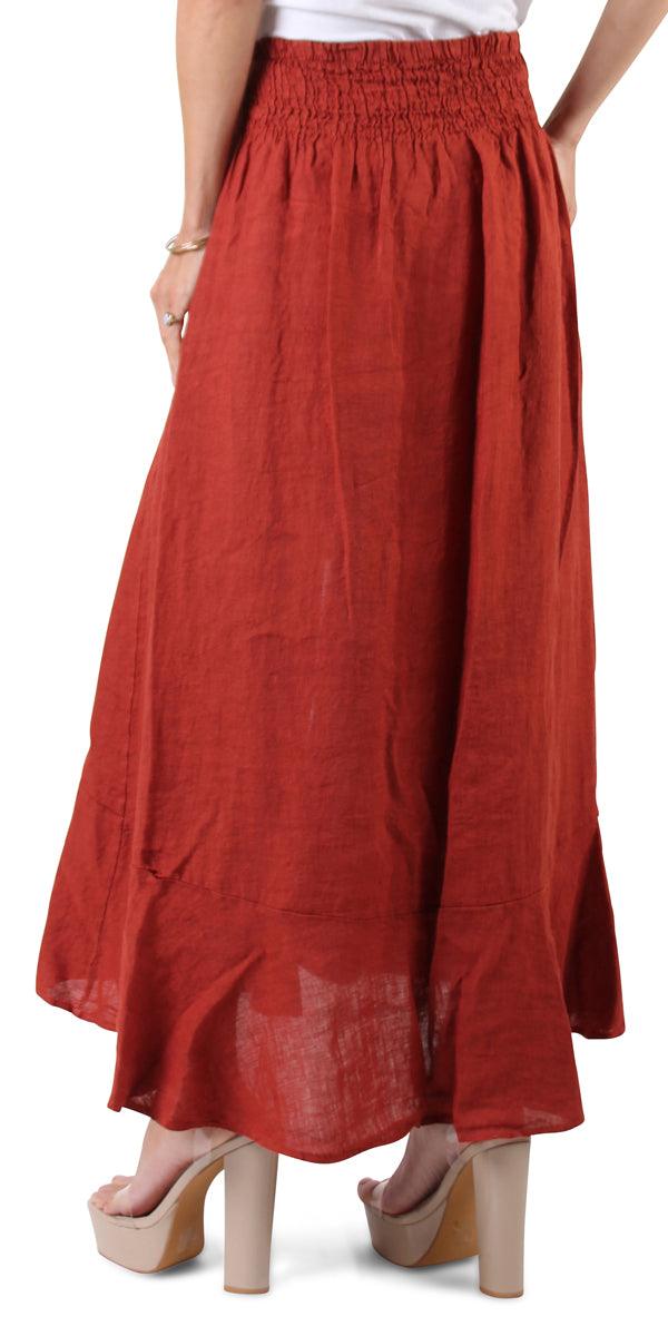 Magdalena Linen Skirt - Shop Gigi Moda - Made in Italy # button front, buttons, elastic waist, high low, Linen, linen skirt, shell, skirt, spring, summer