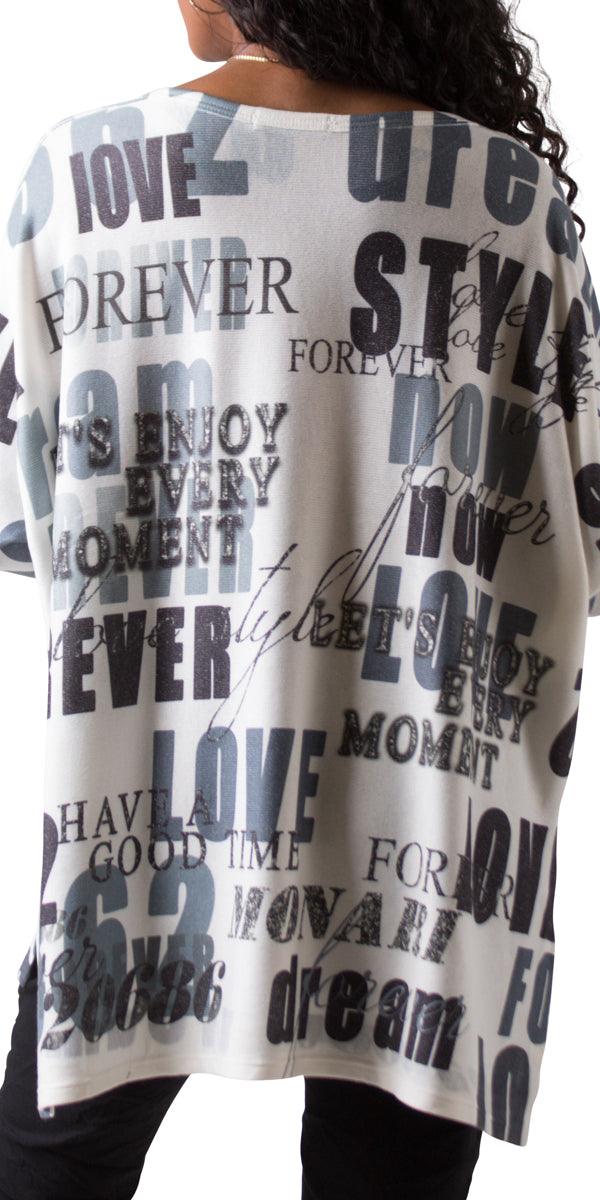 Per Sempre Blouse - Shop Gigi Moda - Made in Italy # Blouse, free shipping, Gigi Moda, italian top, knit, Made in Italy, manuscript print, rhinestone, Top