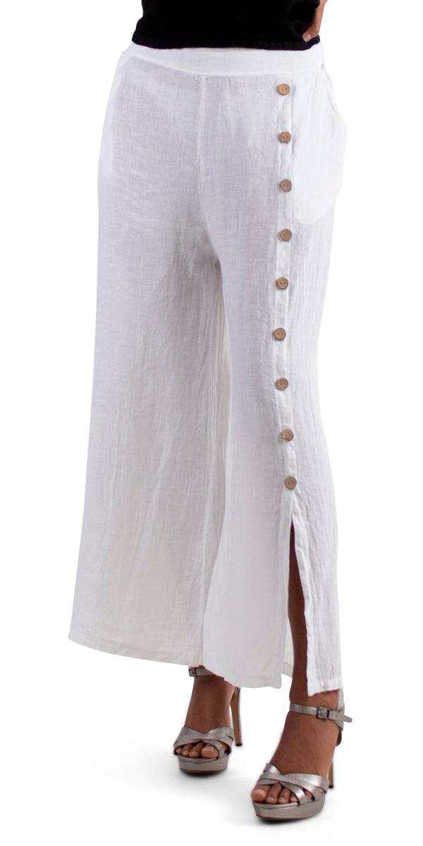 Sabato Pant - Shop Gigi Moda - Made in Italy # 100% Linen, buttons, elastic waistband, Gigi Moda, Linen, Made in Italy, OS, Pants, WIDE, WIDE LEG
