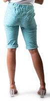 Perno Bermuda Shorts - Shop Gigi Moda - Made in Italy # bermuda shorts, cuffed shorts, drawstring, drawstring shorts, Gigi Moda, Made in Italy, one size, OS, Pockets, shorts, side pockets, Silver Stud, spring, studded, studs
