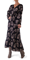 Skull Print Maxi Dress - Shop Gigi Moda - Made in Italy # balloon sleeve, Dress, fall, gigi moda, long dress, Maxi, Maxi Dress, skull print, ties at front, v neck