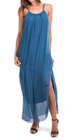 Venus Silk Dress - Gigi Moda - Made in Italy # 100% Silk, Dress, Gigi Moda, Made in Italy, Maxi Dress, OS, resort, resort wear, Silk, Sleeveless, Spaghetti Strap, washable
