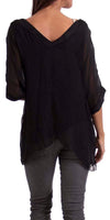 Lizane Blouse - Gigi Moda - Made in Italy # 100% Silk, Black, Blouse, blue, clothing for women, Comfortable, comfy, cream, double V neck, Gigi Moda, gigi moda. made in italy, gigimoda, italian blouse, italian boutique, italian brand, italian clothes, Italian Clothing, italian silk, layered, Layers, Made in Italy, one size, online shopping, OS, pink, resort, resort wear, shop gigi moda, shop online, Silk, silk blouse, Top, v-neck, washable, white
