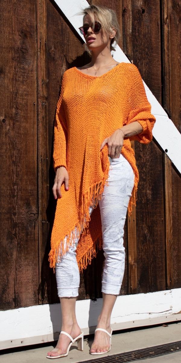Frangia Mesh Cover Up - Shop Gigi Moda - Made in Italy # Comfortable fit, Cover Up, fringe, Gigi Moda, Long Sleeve, made in italy, Sweater, swimsuit cover up, V Neck, Womens Clothing, Womens Tops