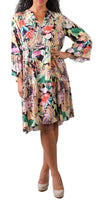 Fiore Henley Dress - Shop Gigi Moda - Made in Italy # Bell sleeve, dress, flower print, Gigi Moda, henley, Made in Italy, paisley, Sleeves