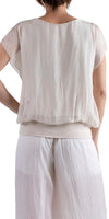Amante Silk Top - Gigi Moda - Made in Italy # banded bottom, Blouse, flutter sleeve, gigi moda, silk, stretch waistband, top, v-neck