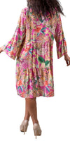 Fiore Henley Dress - Shop Gigi Moda - Made in Italy # Bell sleeve, dress, flower print, Gigi Moda, henley, Made in Italy, paisley, Sleeves