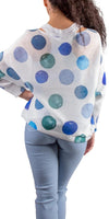 Donatella Blue Dot Sweater - Shop Gigi Moda - Made in Italy # batwing, dot, Gigi Moda, italian top, Made in Italy, mesh, multicolor, one size, print, sweater