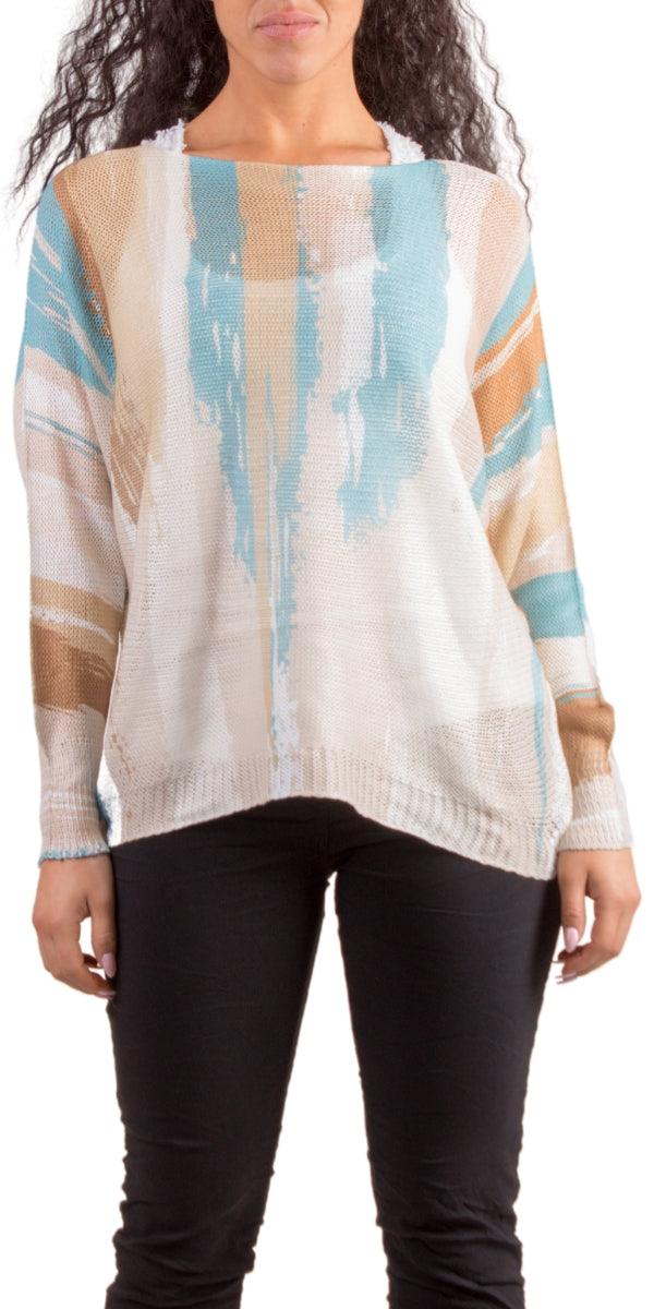 Emy Batwing Sweater with Brushstroke Print - Shop Gigi Moda - Made in Italy # Blouse, brushstroke print, comfortable, comfortable fit, Cozy, Gigi Moda, Italian Clothing, italian top, Long Sleeve, Made in Italy, one size, Sleeves, Sweater, Top, washable, womens clothing, Womens Tops