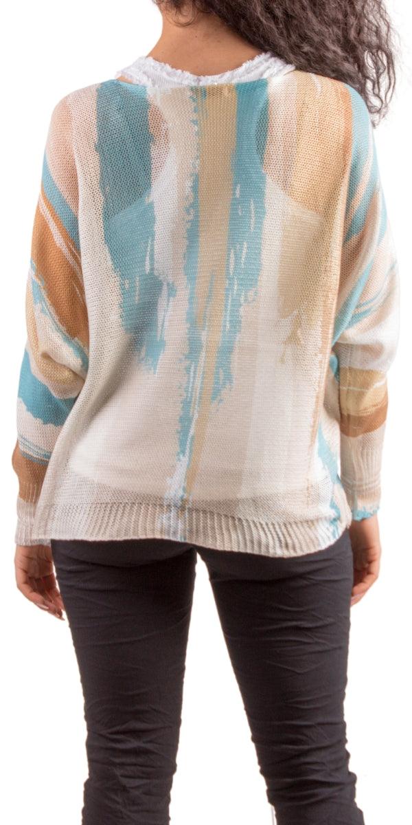 Emy Batwing Sweater with Brushstroke Print - Shop Gigi Moda - Made in Italy # Blouse, brushstroke print, comfortable, comfortable fit, Cozy, Gigi Moda, Italian Clothing, italian top, Long Sleeve, Made in Italy, one size, Sleeves, Sweater, Top, washable, womens clothing, Womens Tops