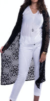 Clara Long Knit Cardigan - Gigi Moda - Made in Italy # Cardigan, floral lace, Gigi Moda, Jacket, lace knit, Made in Italy, OS, stretchy