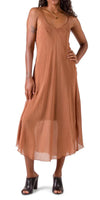 Miele Midi Dress - Gigi Moda - Made in Italy # adjustable straps, Dress, Gigi Moda, Made in Italy, midi dress, OS, resort, resort wear, Silk, Sleeveless, Spaghetti Strap, washable