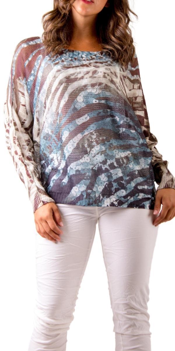 Emy Batwing Sweater with Animal Print - Shop Gigi Moda - Made in Italy # animal print, Blouse, comfortable, comfortable fit, Cozy, Gigi Moda, Italian Clothing, italian top, Long Sleeve, Made in Italy, one size, Sleeves, Sweater, Top, washable, womens clothing, Womens Tops, zebra print