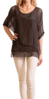 Carmelina Silk Kaftan - Gigi Moda - Made in Italy # 100% silk, BLACK, Burgundy, california boutique, carlsbad, Frayed Edge, free shipping, Gigi Moda, gray, hot pink, italian blouse, Italian Clothing, italian fashion, italian outfit, italian silk, Kaftan, lime, made in Italy, navy, olive, online shopping, pink, raw edge, white