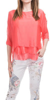 Carmelina Silk Kaftan - Gigi Moda - Made in Italy # 100% silk, BLACK, Burgundy, california boutique, carlsbad, Frayed Edge, free shipping, Gigi Moda, gray, hot pink, italian blouse, Italian Clothing, italian fashion, italian outfit, italian silk, Kaftan, lime, made in Italy, navy, olive, online shopping, pink, raw edge, white