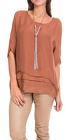 Carmelina Silk Kaftan - Gigi Moda - Made in Italy # 100% silk, BLACK, Burgundy, california boutique, carlsbad, Frayed Edge, free shipping, Gigi Moda, gray, hot pink, italian blouse, Italian Clothing, italian fashion, italian outfit, italian silk, Kaftan, lime, made in Italy, navy, olive, online shopping, pink, raw edge, white