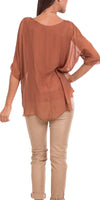 Carmelina Silk Kaftan - Gigi Moda - Made in Italy # 100% silk, BLACK, Burgundy, california boutique, carlsbad, Frayed Edge, free shipping, Gigi Moda, gray, hot pink, italian blouse, Italian Clothing, italian fashion, italian outfit, italian silk, Kaftan, lime, made in Italy, navy, olive, online shopping, pink, raw edge, white