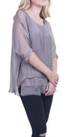 Carmelina Silk Kaftan - Gigi Moda - Made in Italy # 100% silk, BLACK, Burgundy, california boutique, carlsbad, Frayed Edge, free shipping, Gigi Moda, gray, hot pink, italian blouse, Italian Clothing, italian fashion, italian outfit, italian silk, Kaftan, lime, made in Italy, navy, olive, online shopping, pink, raw edge, white