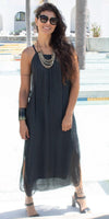 Venus Silk Dress - Gigi Moda - Made in Italy # 100% Silk, Dress, Gigi Moda, Made in Italy, Maxi Dress, OS, resort, resort wear, Silk, Sleeveless, Spaghetti Strap, washable