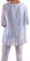 Carmelina Silk Kaftan - Gigi Moda - Made in Italy # 100% silk, BLACK, Burgundy, california boutique, carlsbad, Frayed Edge, free shipping, Gigi Moda, gray, hot pink, italian blouse, Italian Clothing, italian fashion, italian outfit, italian silk, Kaftan, lime, made in Italy, navy, olive, online shopping, pink, raw edge, white