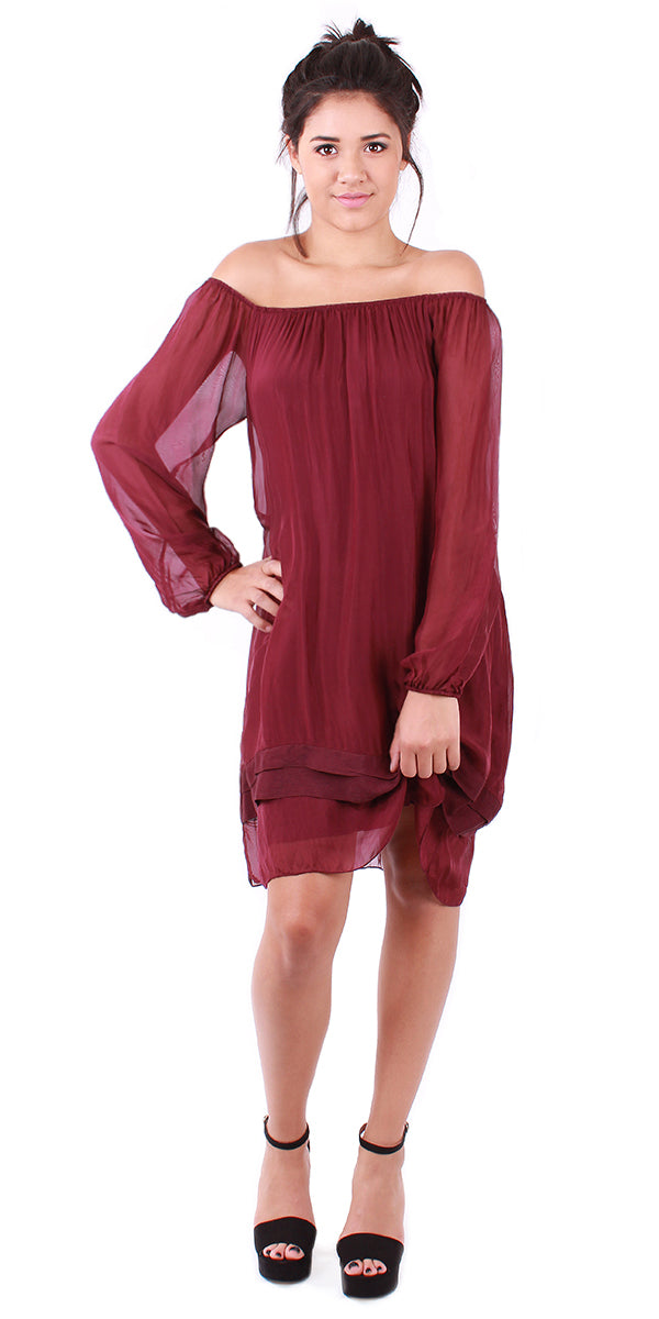 Sogno Silk Dress - Gigi Moda - Made in Italy # 100% Silk, free shipping, italian silk, italian silk dress, knee length dress, lose fitting, Made in Italy, round neck, silk dress