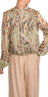 Torino Abstract Blouse - Shop Gigi Moda - Made in Italy # Abstract, abstract print, Blouse, crossover, gigi moda, italian silk blouse, Long Sleeve, Made in Italy, Silk, silk blouse, Silk top, top, V-Neck