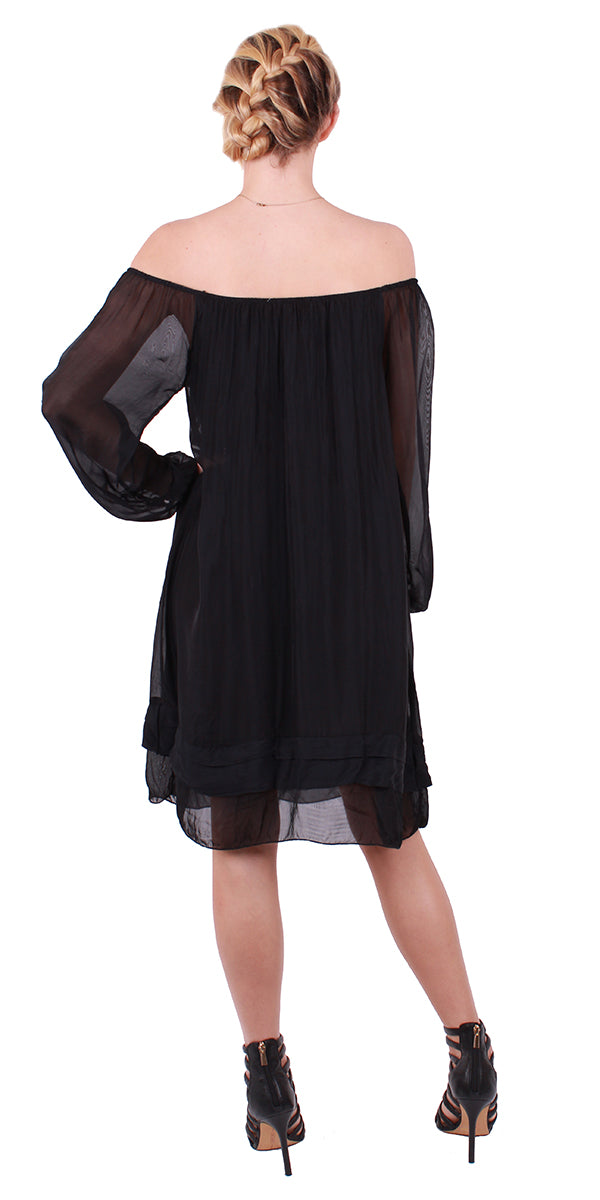 Sogno Silk Dress - Gigi Moda - Made in Italy # 100% Silk, free shipping, italian silk, italian silk dress, knee length dress, lose fitting, Made in Italy, round neck, silk dress