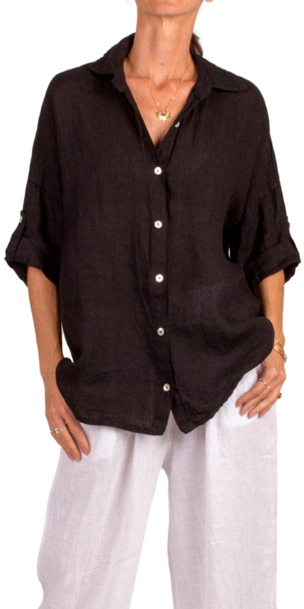 Martina Linen Top - Gigi Moda - Made in Italy # 100% Linen, Blouses, button down, Collared, collared shirt, Comforatable fit, Gigi Moda, Linen, linen top, Made in Italy, Tops, Womans clothing