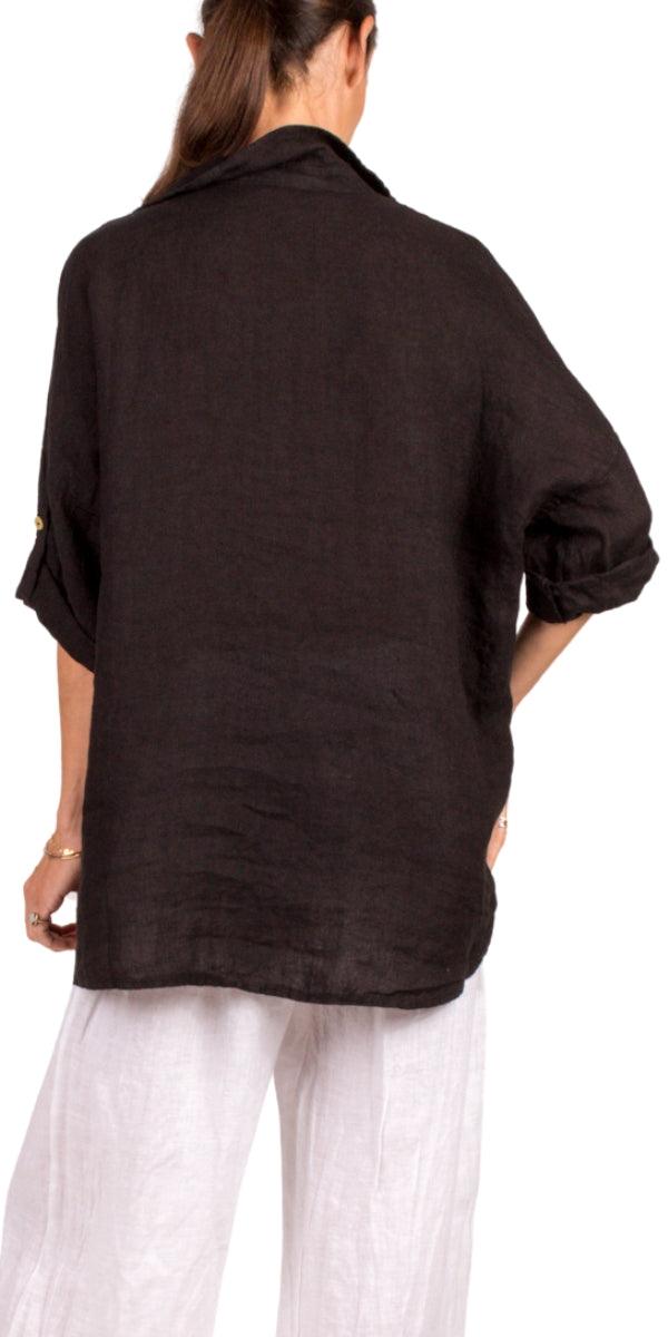 Martina Linen Top - Gigi Moda - Made in Italy # 100% Linen, Blouses, button down, Collared, collared shirt, Comforatable fit, Gigi Moda, Linen, linen top, Made in Italy, Tops, Womans clothing